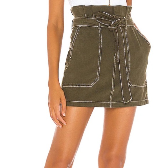 Free People Splendor in Grass Olive Green Skirt ( Button, Zipper, Tie belt ) - Picture 2 of 10